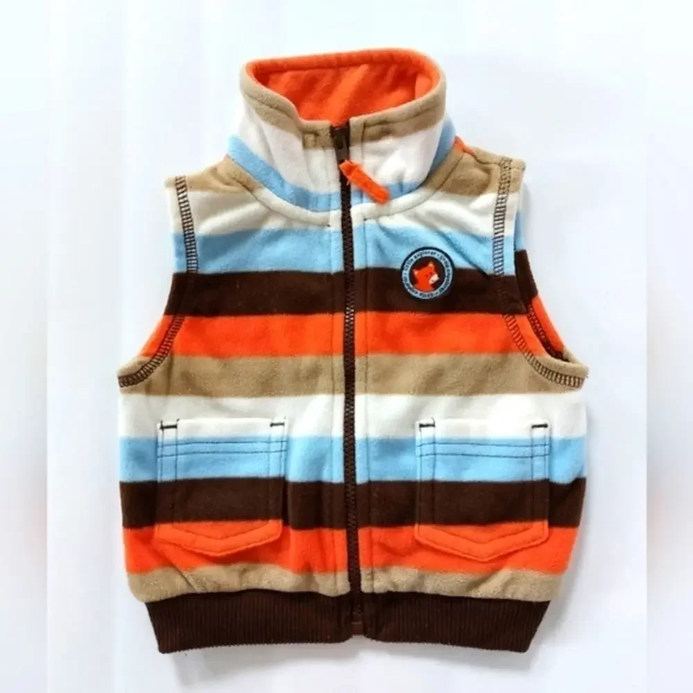Striped Fleece Zip Vest With Fox Size‎ 6 Months Carter's Orange Brown Blue White