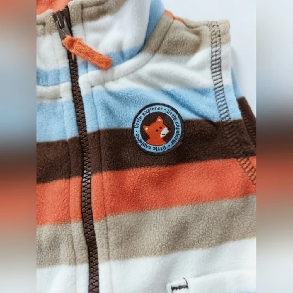 Striped Fleece Zip Vest With Fox Size‎ 6 Months Carter's Orange Brown Blue White