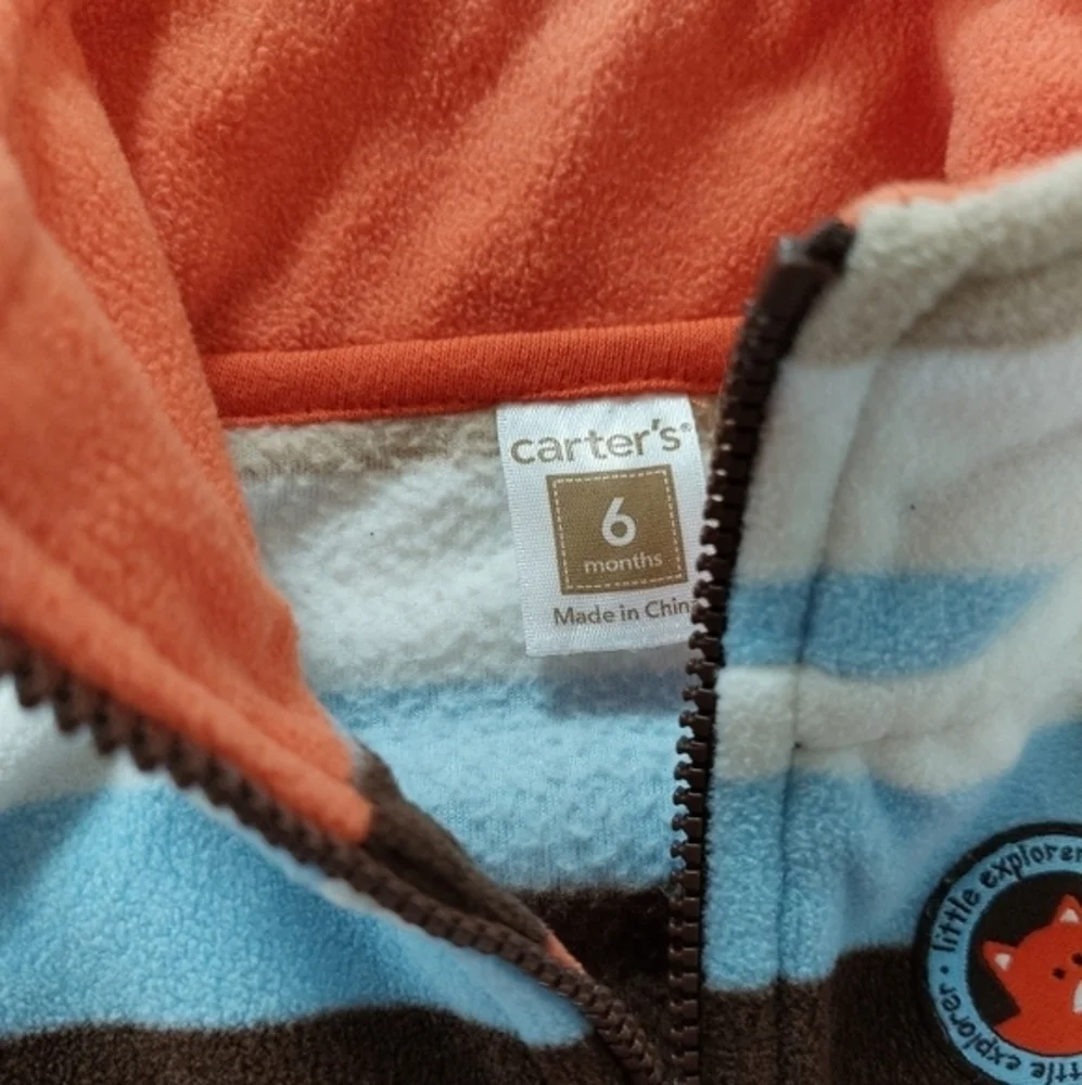 Striped Fleece Zip Vest With Fox Size‎ 6 Months Carter's Orange Brown Blue White