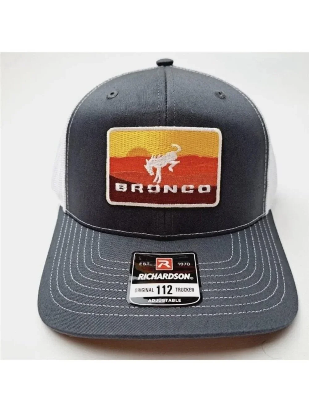 Retro Bronco Sunset Embroidered Patch Trucker Hat Richardson 112 Snapback Cap