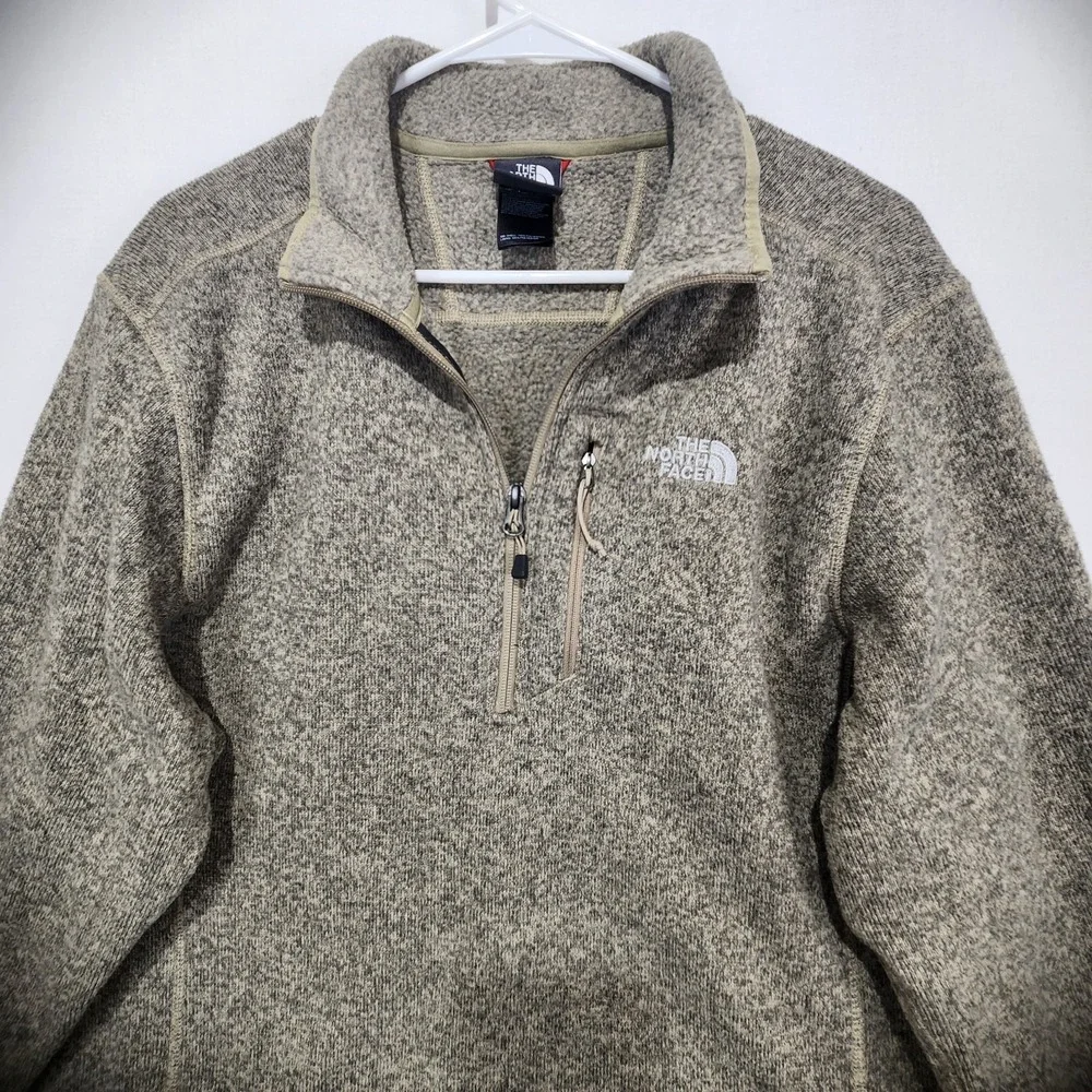 The North Face Men's 1/4 Zip Fleece Pullover Cozy Sweater Beige Size L‎
