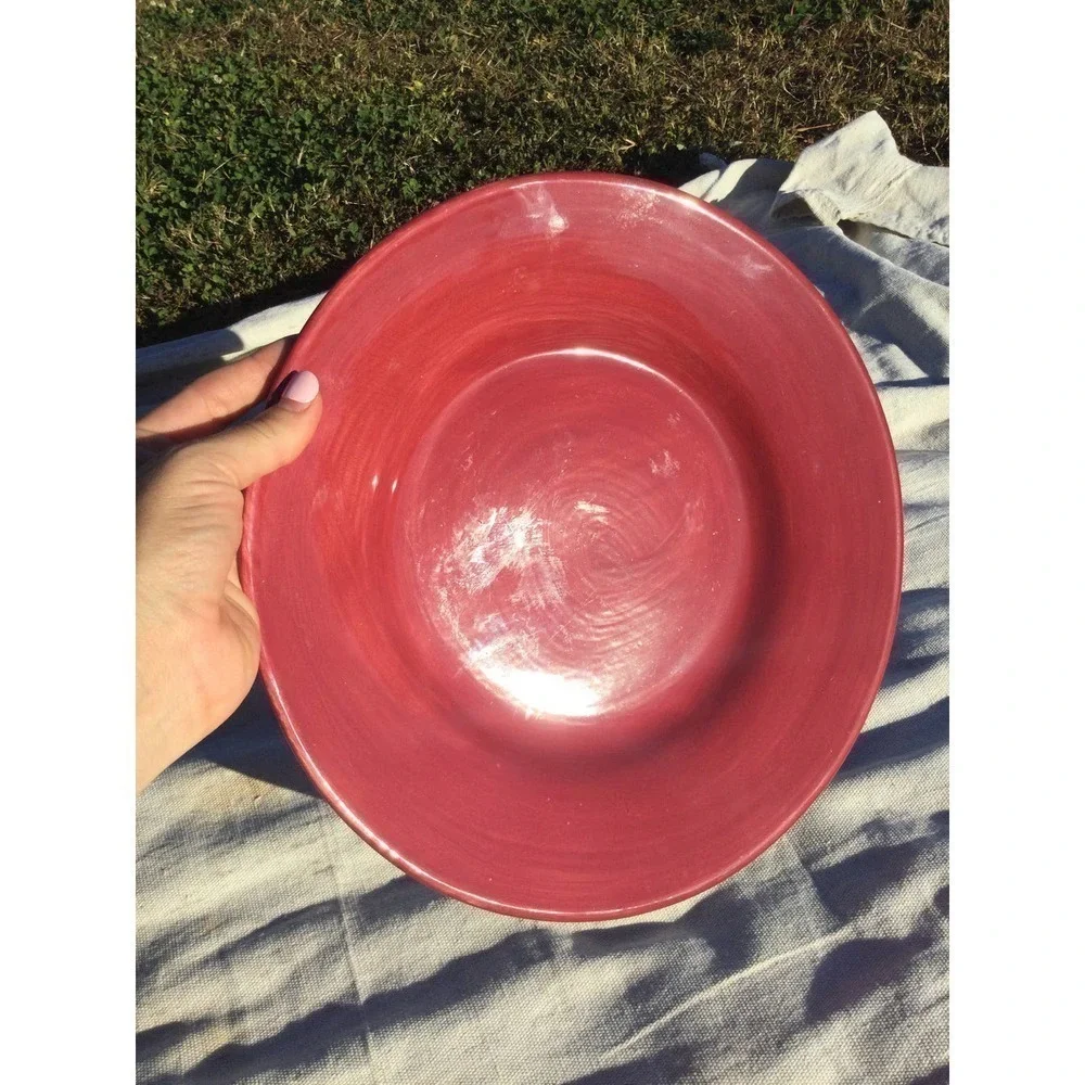 Pottery Barn Sausalito red dinner plate 12” boho ceramic‎ pottery hand painted