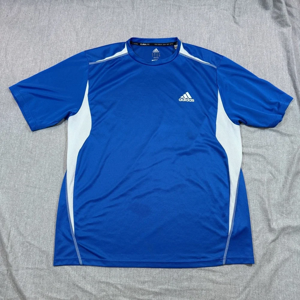 Adidas Shirt Mens Extra Large Blue‎ White Climalite Athletic Performance Tee XL