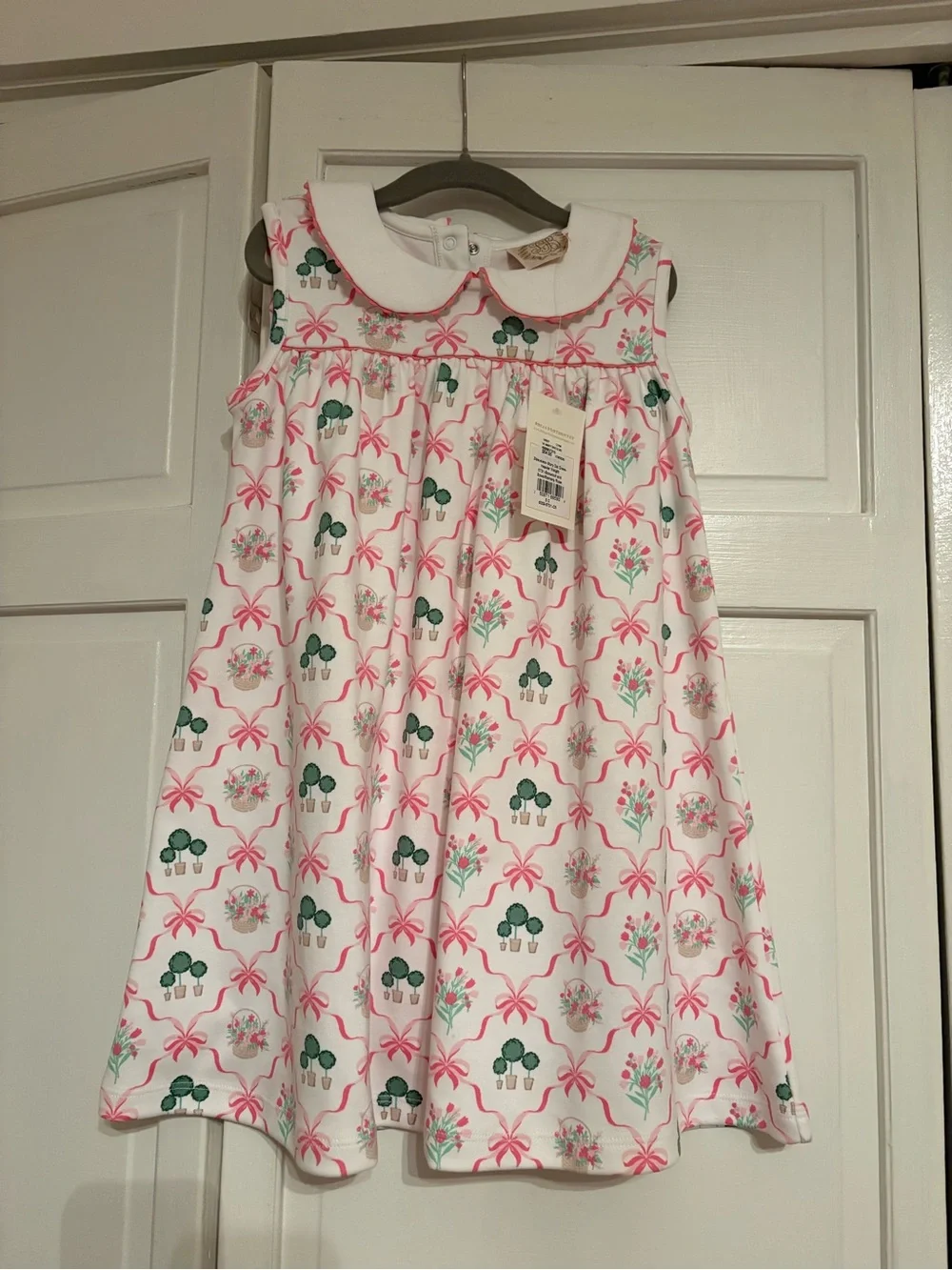 The Beaufort Bonnet Company White Dress with Pink and Green Print