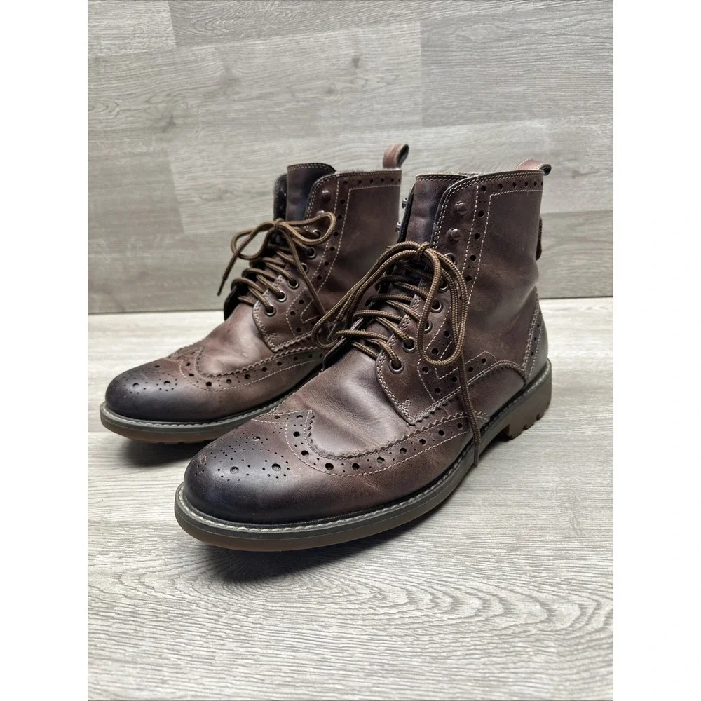 Clarks Montacute Lord Brogue Leather Wingtip Chukka brown boots, Men's 10US NICE