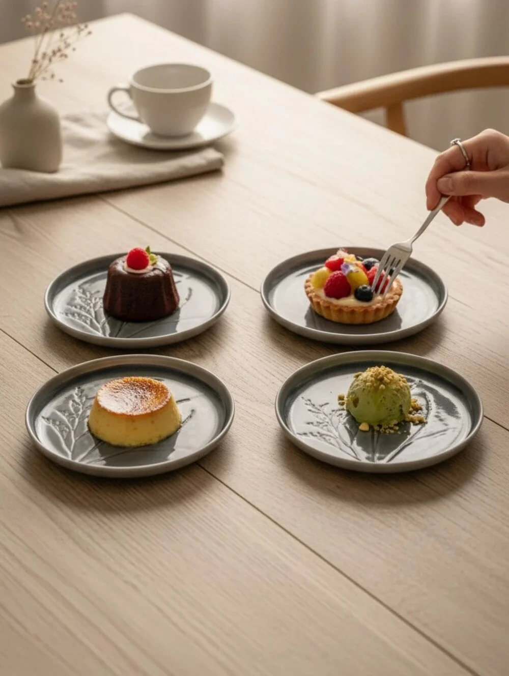 New Slate Grey Ceramic Dessert Plates Set Of 4