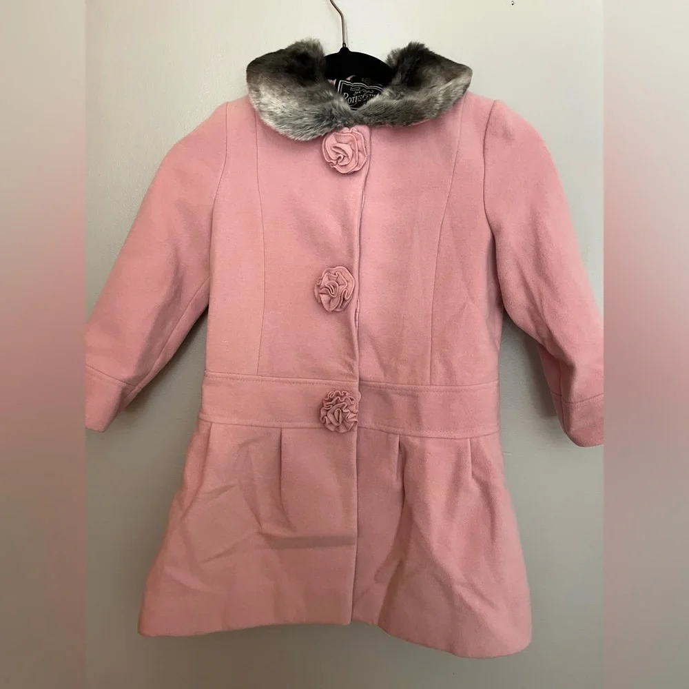 Rothschild Pink FauxFur‎ Trimmed Coat. Size 4