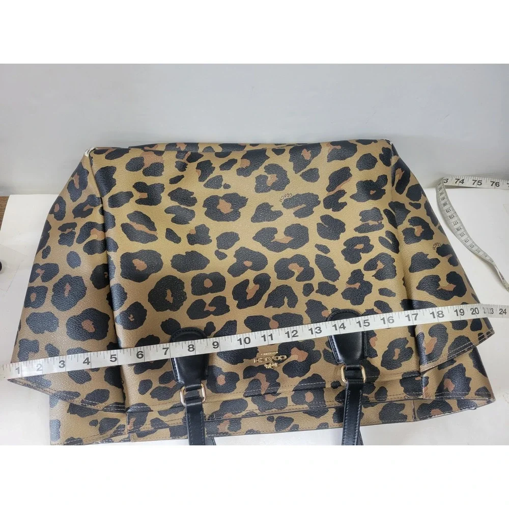 Coach Leopard Print Tote Bag Black Leather Straps purse‎