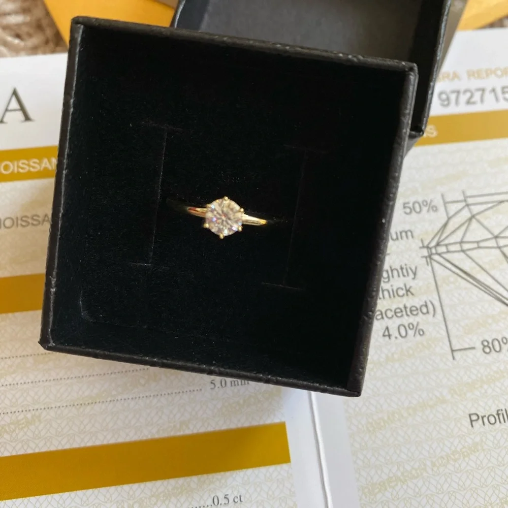 0.5 ct Solitaire GRA Certified Genuine Moissanite Diamond 14K Yellow Gold Ring