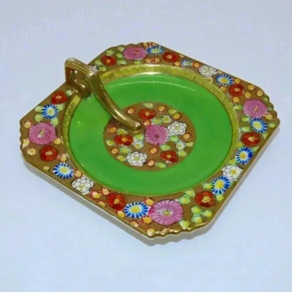 Japanese Porcelain Lemon Dish with Handle Hand Painted in Japan Vintage