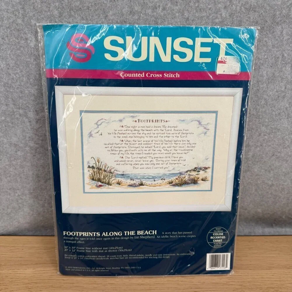 Sunset Counted Cross Stitch Kit Footprints Along the Beach #13558 Liz Shepard
