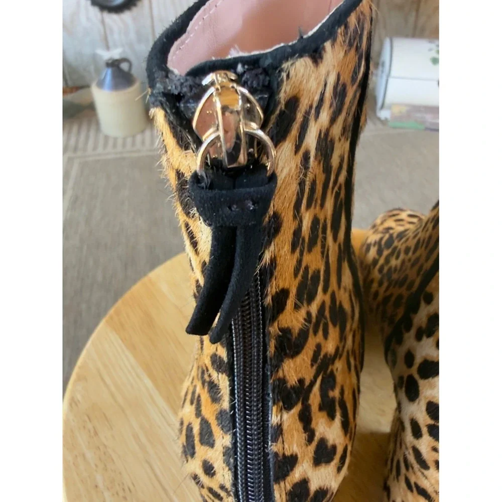 J.Crew Leopard‎ Calf Hair Ankle Boots Block Heel Booties 7.5sz