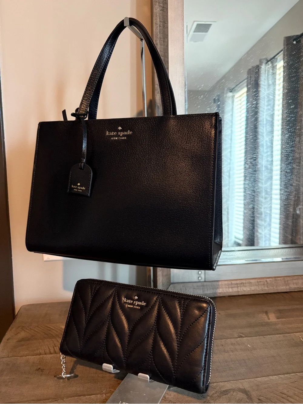 kate spade Black Leather Tote with Quilted Wallet