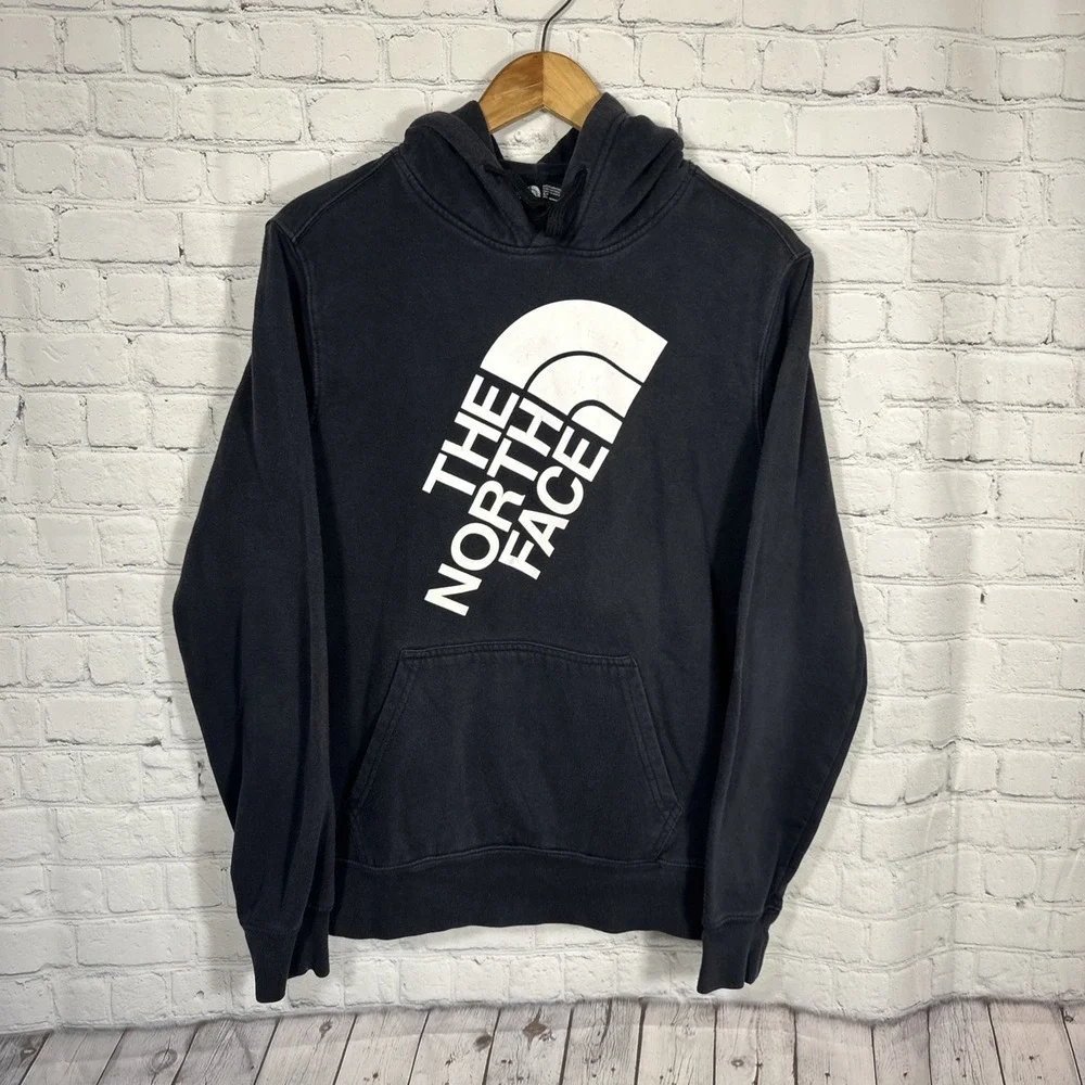 The North Face Hoodie Mens Small Faded Black Spellout‎ Graphic Hike Outdoors