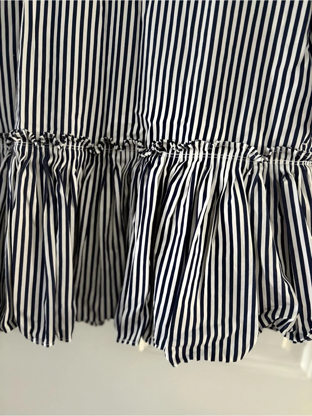 J. Crew Amelia Dress Navy and White Striped Ruffle Hem Shirt Dress
