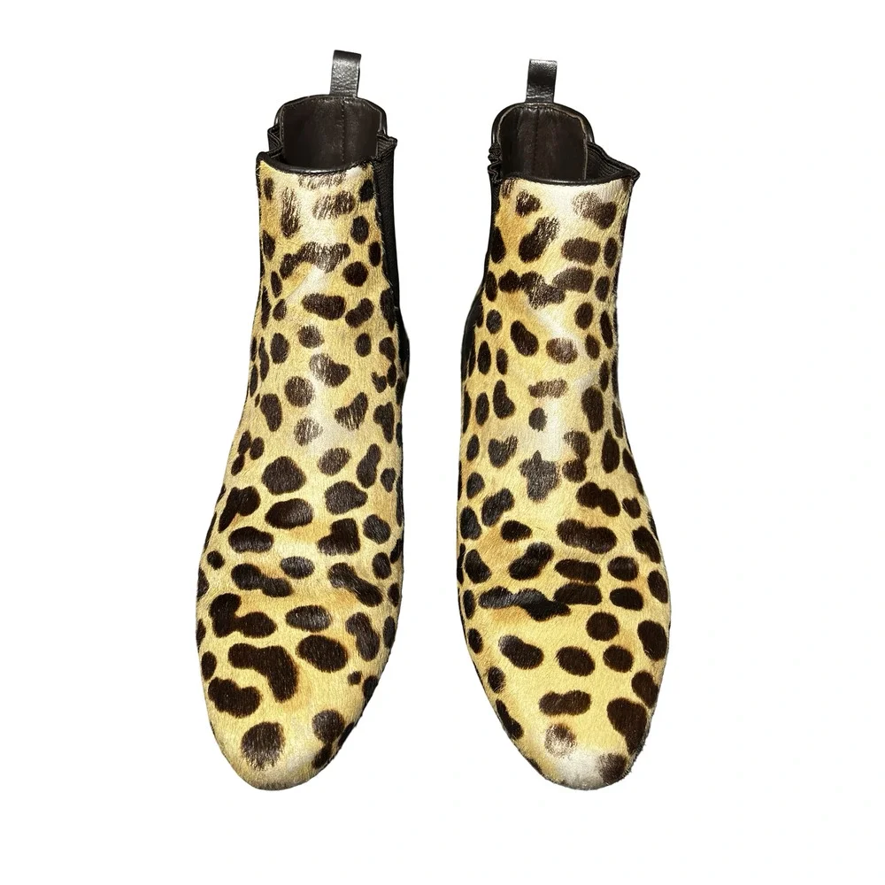 Tory Burch Boots Womens Size 7 Leopard Print‎ Pony Hair Chelsea Ankle Boots