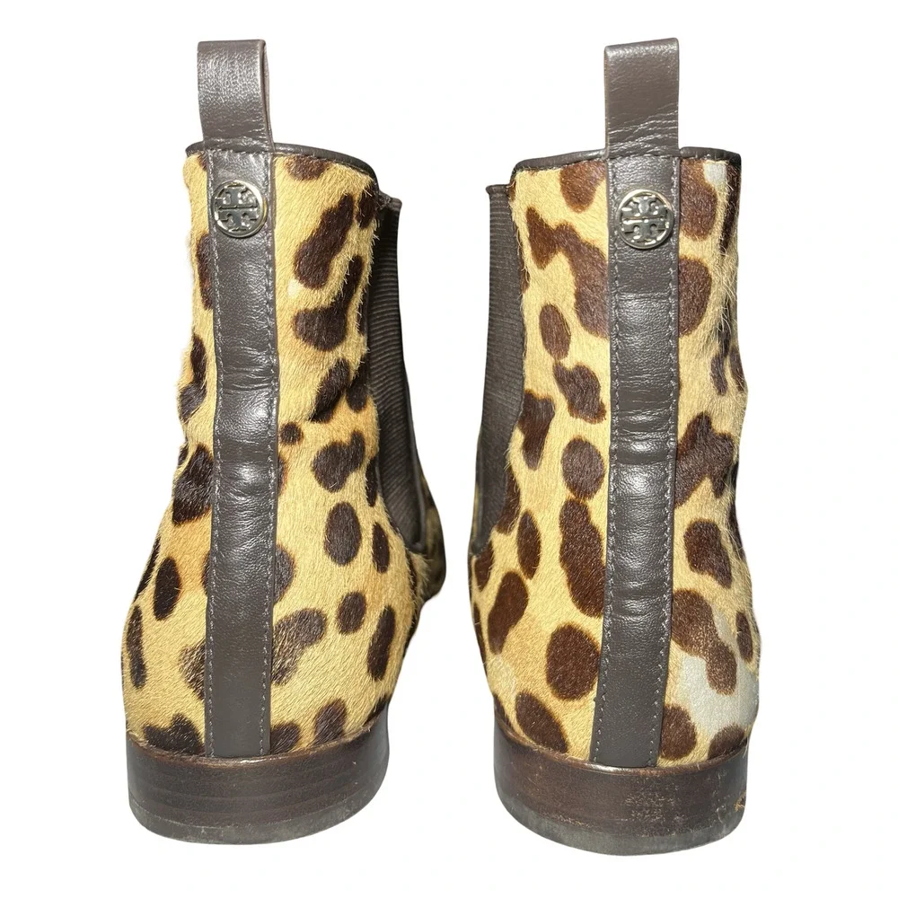 Tory Burch Boots Womens Size 7 Leopard Print‎ Pony Hair Chelsea Ankle Boots
