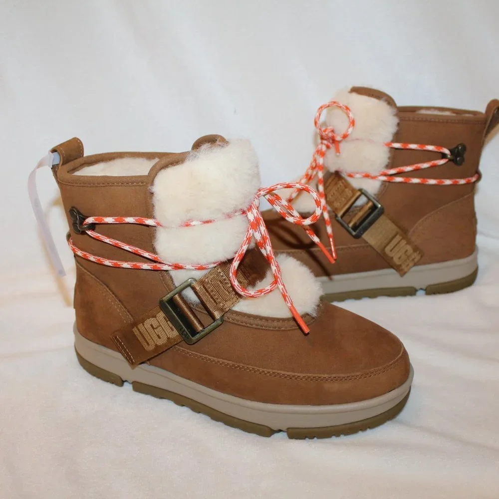NIB‎ UGG WOMEN'S CLASSIC SHORT SUEDE WATERPROOF HIKER WINTER BOOTS CHESTNUT