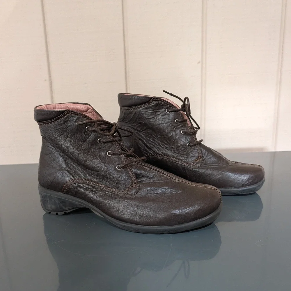 Sanita‎ Brown Leather Lace Up Ankle Boots Portugal Chuka Boot 37