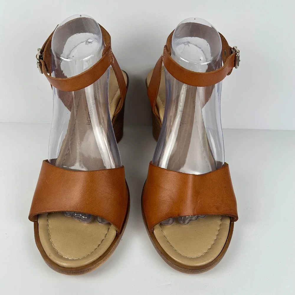 Barbara Barbieri Italian Cognac Leather Wedge Sandals Ankle Strap Brown Size 40