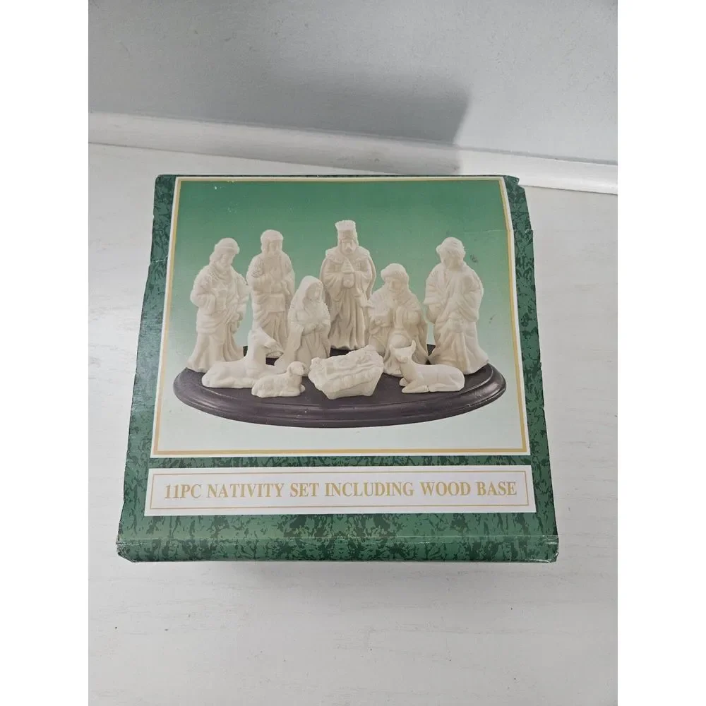 World Bazaars Nativity Set - Jade Collection 11pc Including‎ Wood Base