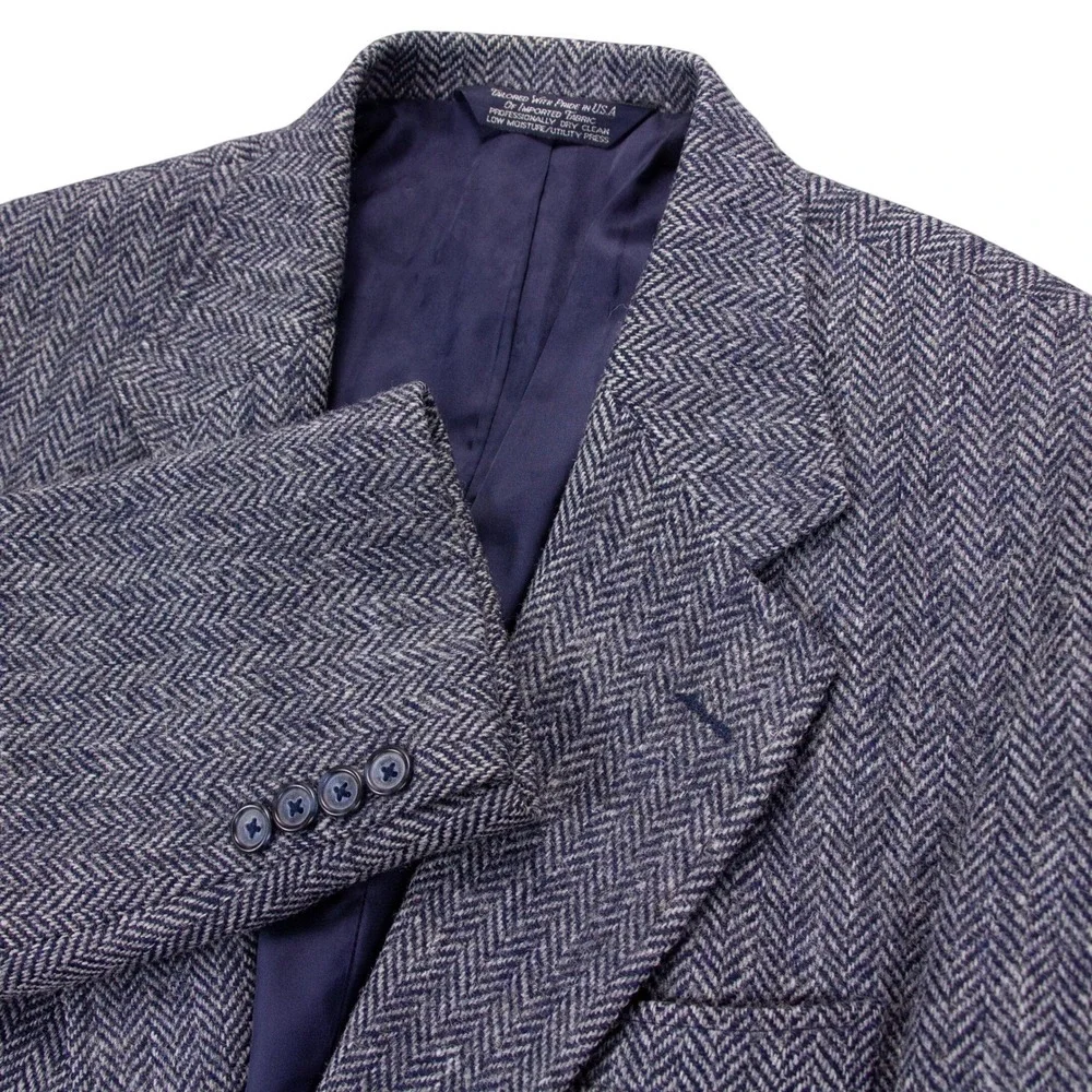 VTG Harris Tweed Lands End Mens 41R Blue Blazer Jacket Wool‎ Herringbone USA