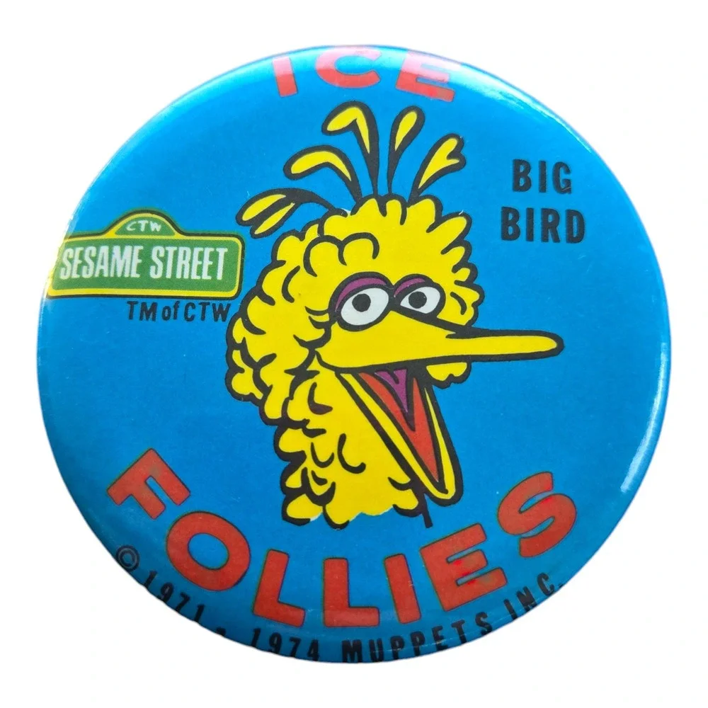 Sesame Street Pinback Button Vintage 1970s Big Bird Ice Follies 3.5