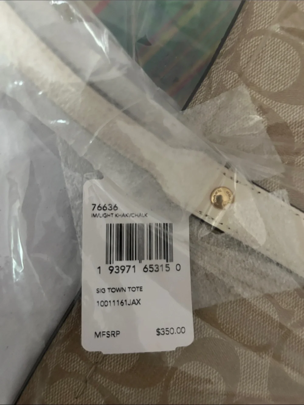 Coach Beige Signature Canvas Tote with Chalk Handles and matching key chain!