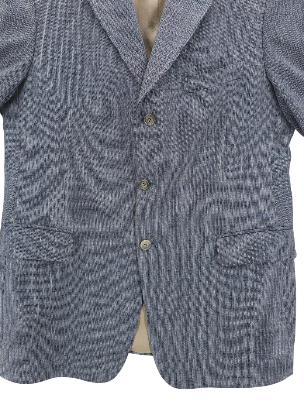 BROOKS BROTHERS Blue Herringbone Check Blazer Sport Coat Silk Wool Linen 41R