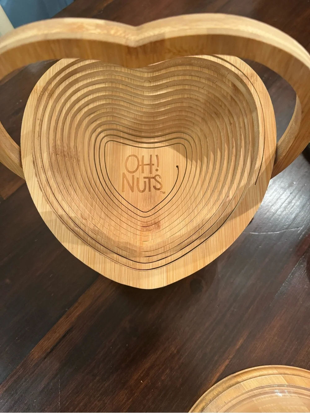 Oh! Nuts Heart-Shaped Collapsible Bamboo Fruit Basket & Trivet | Folding Wooden