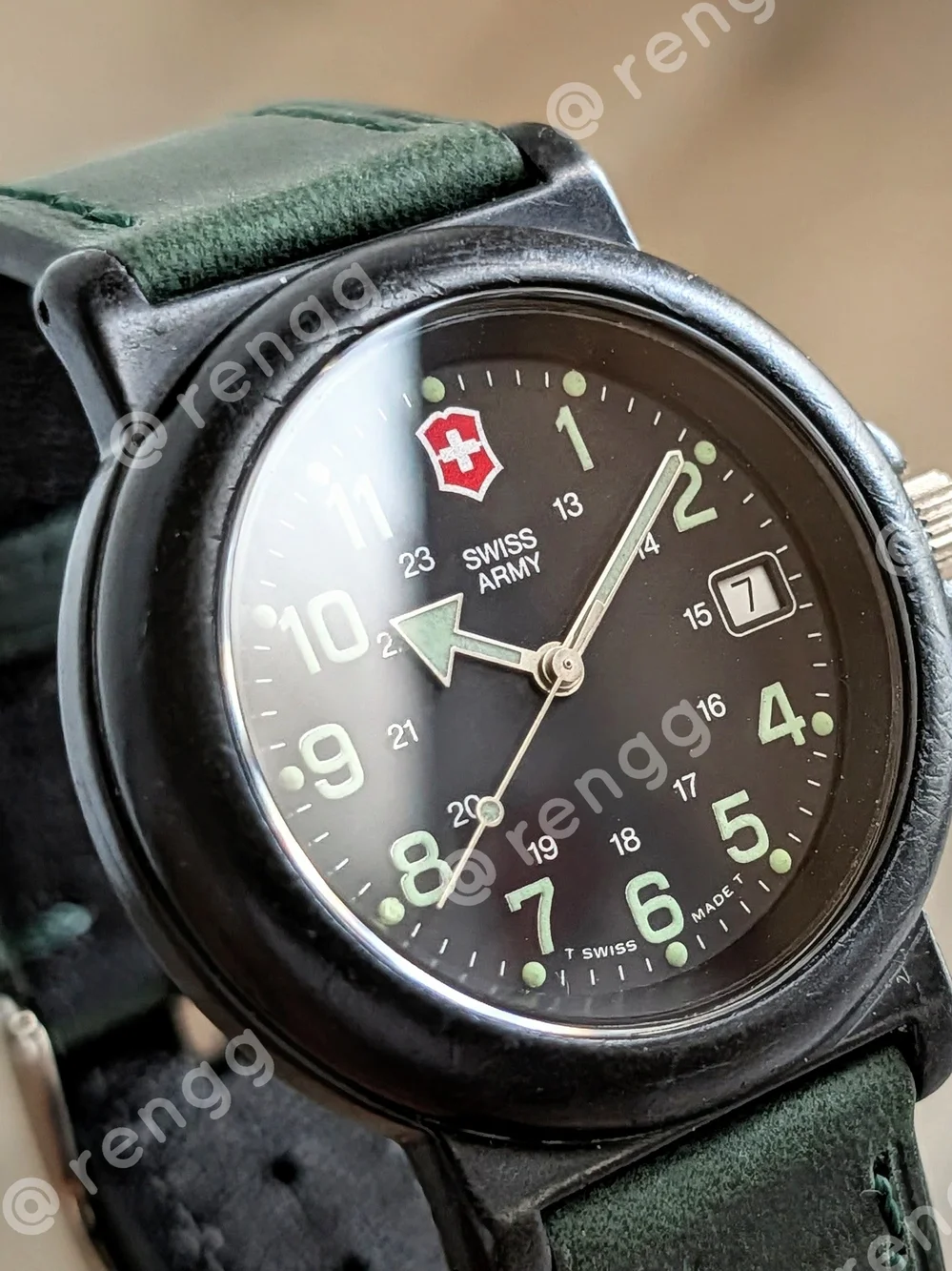 Renegade Victorinox Swiss Army Black  Green Accent Field Watch Sapphire 38mm