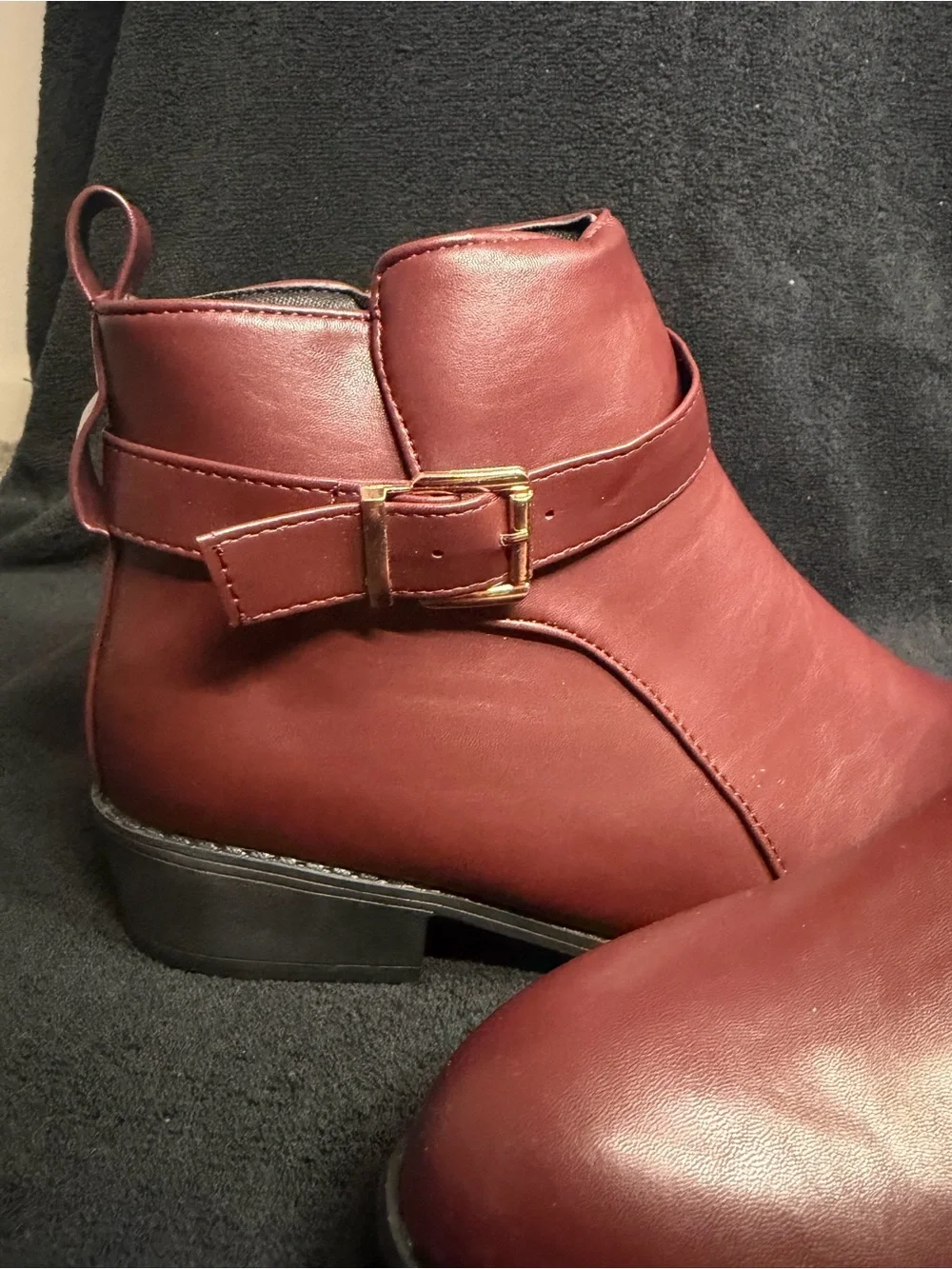 Womens Red Ankle Boot with Buckle