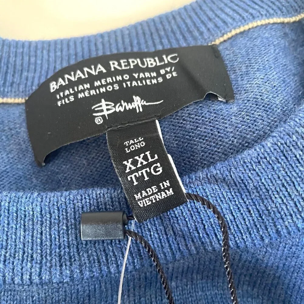Banana Republic Merino Wool Sweater Mens XXL TALL Blue Pullover Crewneck Italian