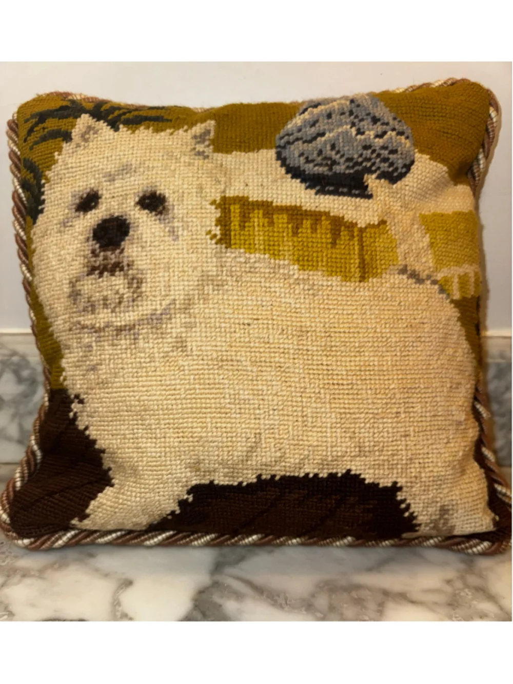 Vintage Westie Needlepoint Pillow 12x12 Wool Needlepoint West Highland Terrier