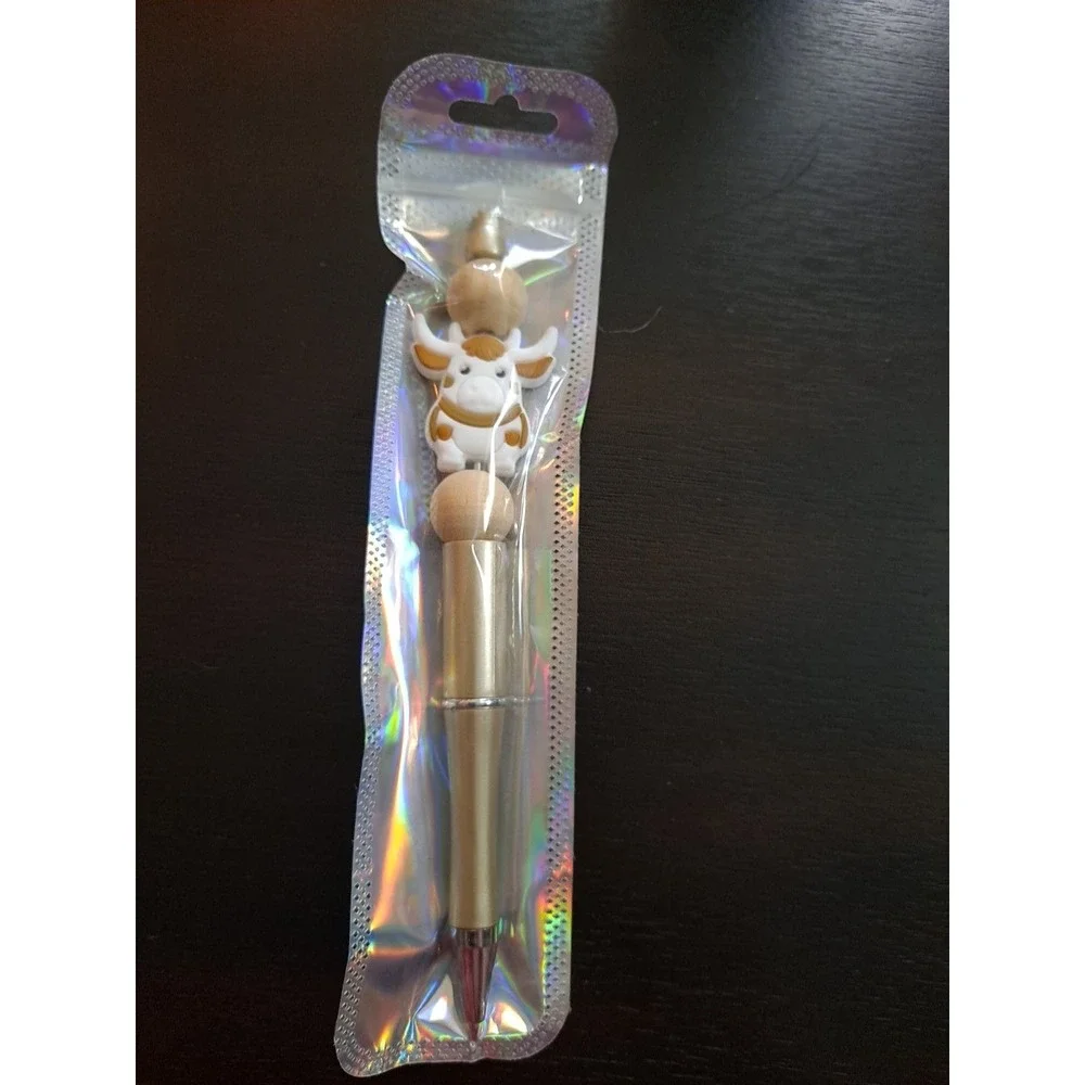 Mooo‎ White And Tan Cow Gold For Pen Custom Beaded Pen Black Ink