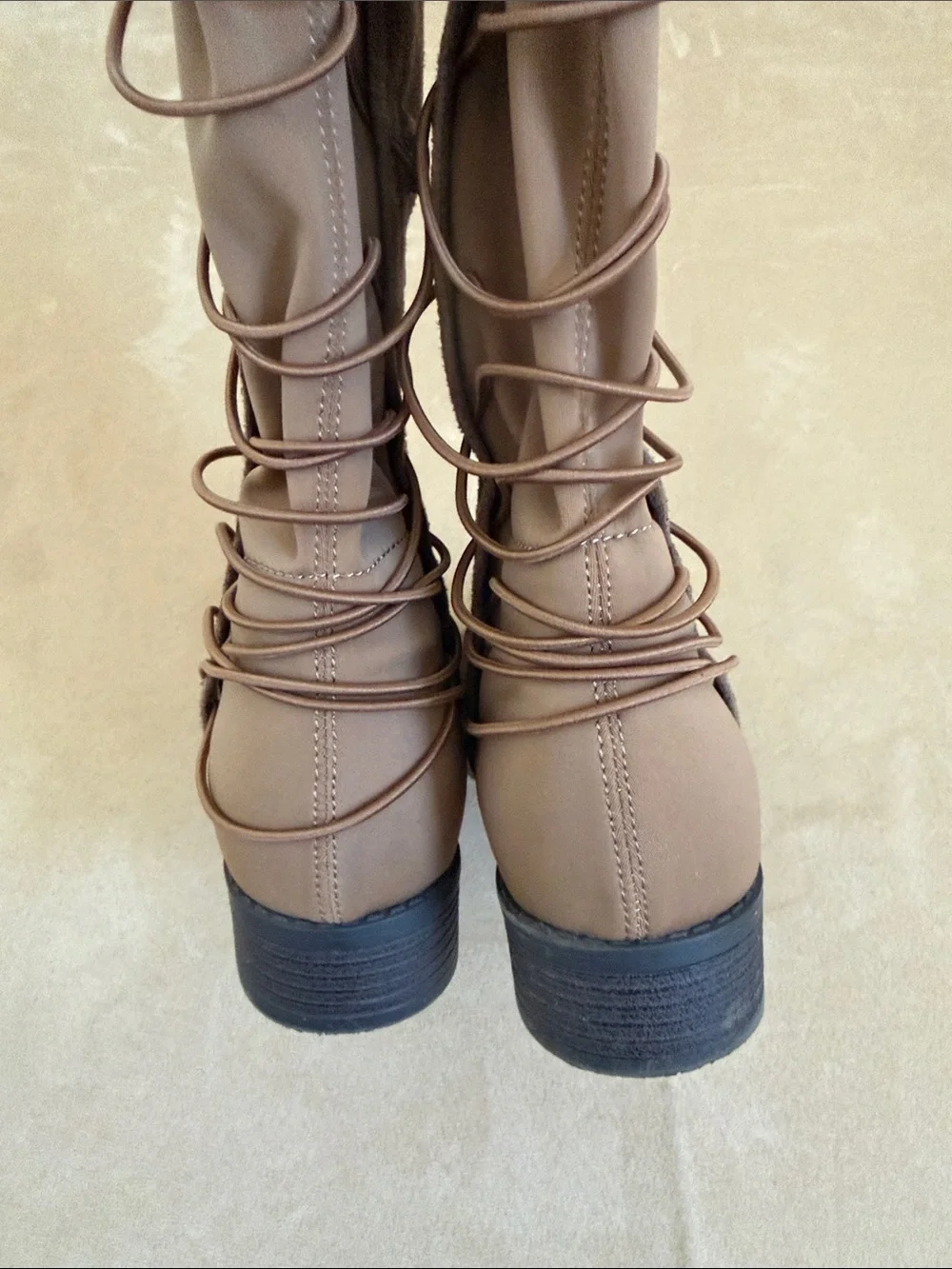 Over-the-Knee Lace-Up Taupe Boots with Side Zip size 7