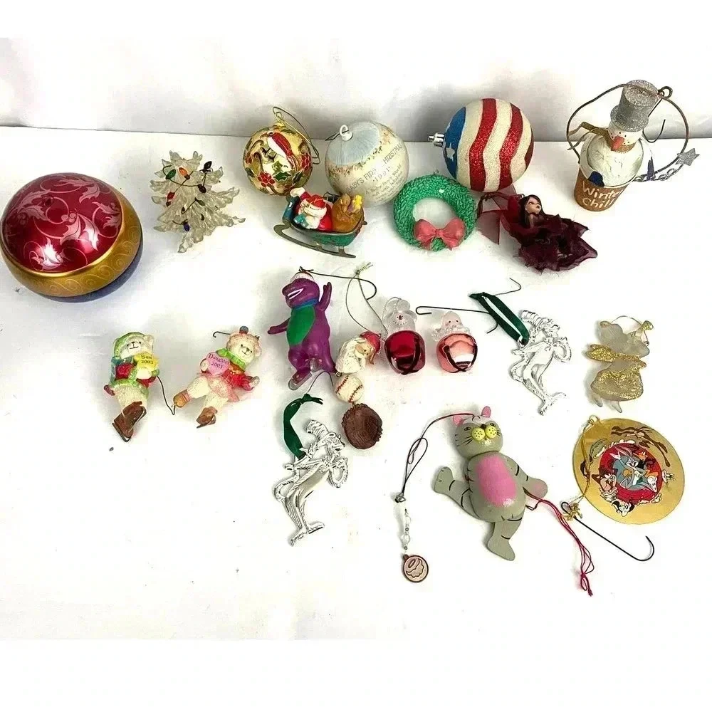 VTG‎ 21 PC Christmas Holiday Ornaments Barney Santa Dr Seuss Tree 1990s