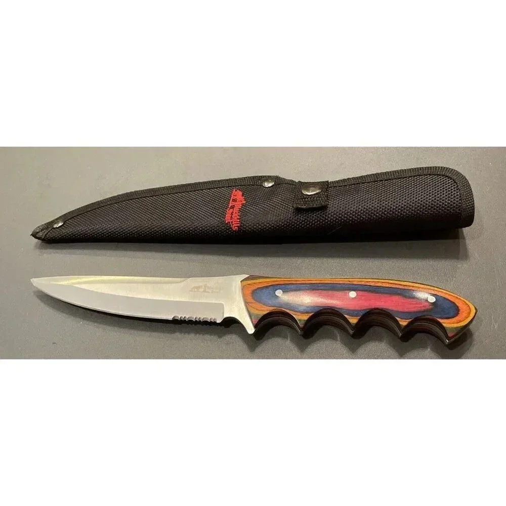 Blackhills Steel Frostwood Wood Hunter Bowie 9.5” Hunting Knife Nylon Sheath NEW