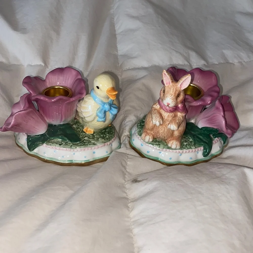 Avon Gift Collection bunny and chick Springtime Taper Holders NIB
