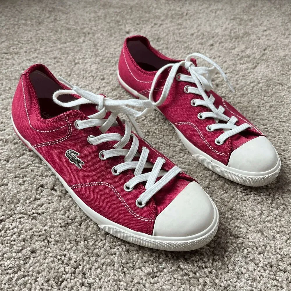Lacoste Sport Red Canvas Sneakers Croc Logo Newton 9.5 Preppy Casual