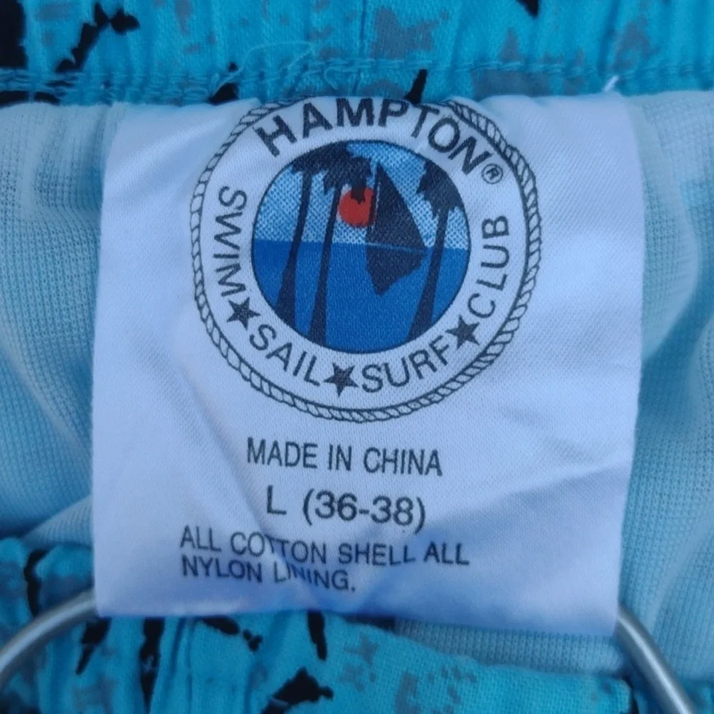 Vintage 80s Aqua Abstract Cotton Swim Trunks Men's Large (36-38)