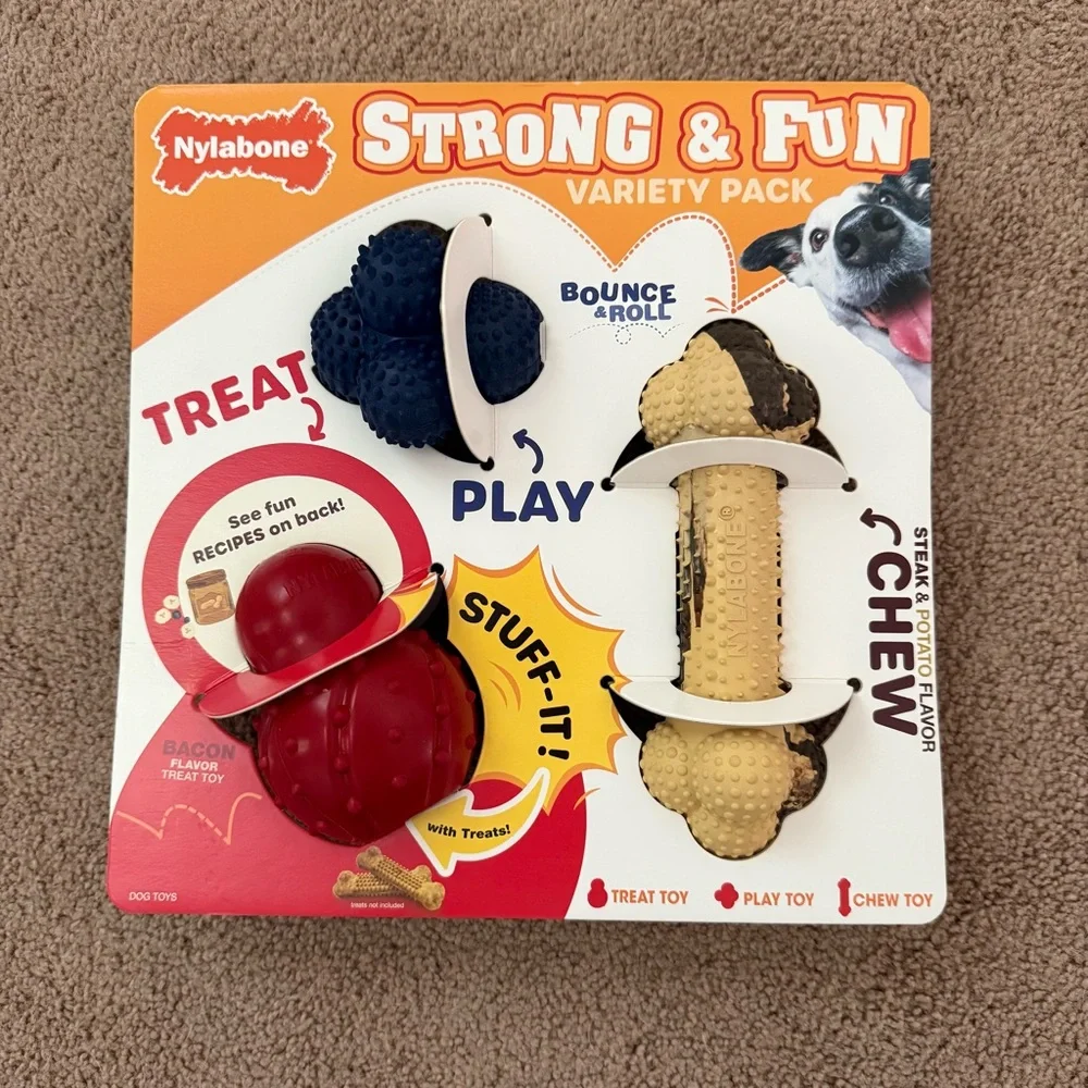 Nylabone Strong & Fun Variety Pack Dog Toys - Red, Blue, Brown