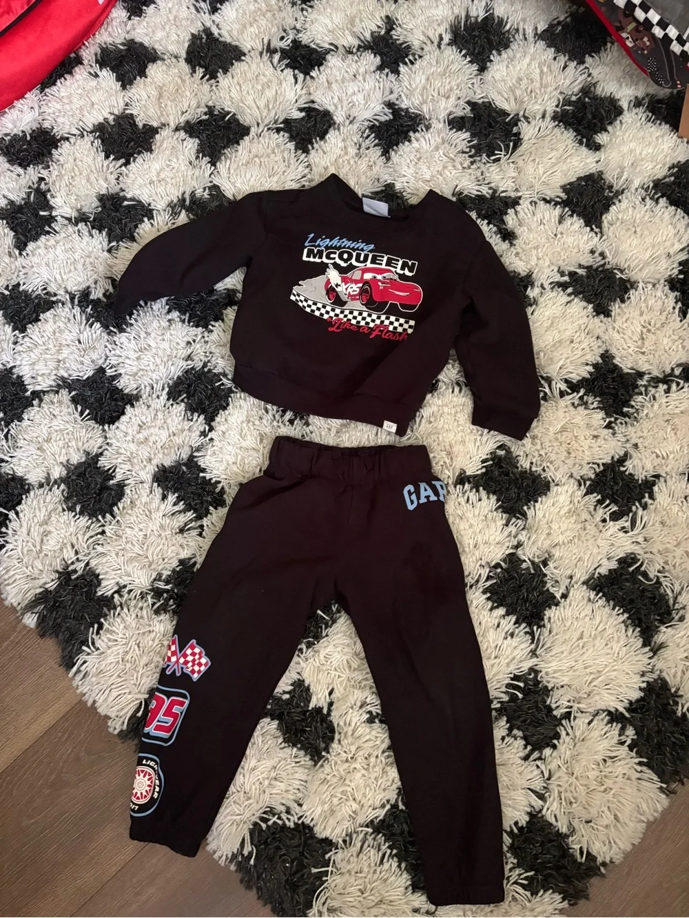 GAP Black Lightning McQueen Sweatpants & Joggers Set with Red and Blue Graphics