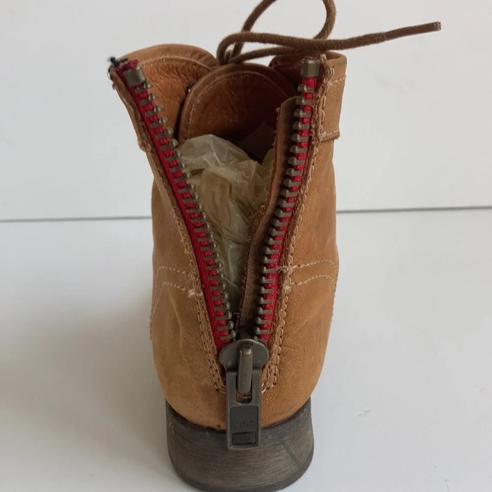 Steve Madden Tuundra lace up back zip camel ankle boot granny paddock boot