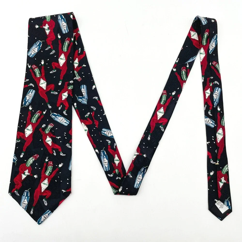Tabasco Mens Silk Tie‎ Novelty Dancing Peppers Hot Sauce Foodie Quirky Humor 90s