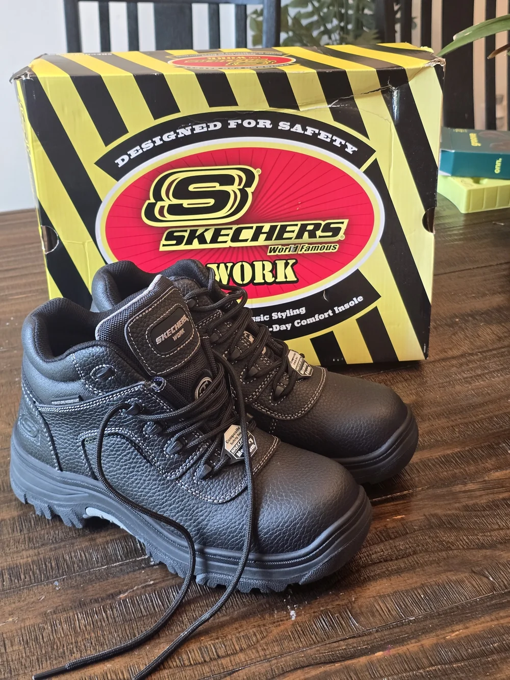 Skechers Black Work Ankle Boots with Cushioned Collar