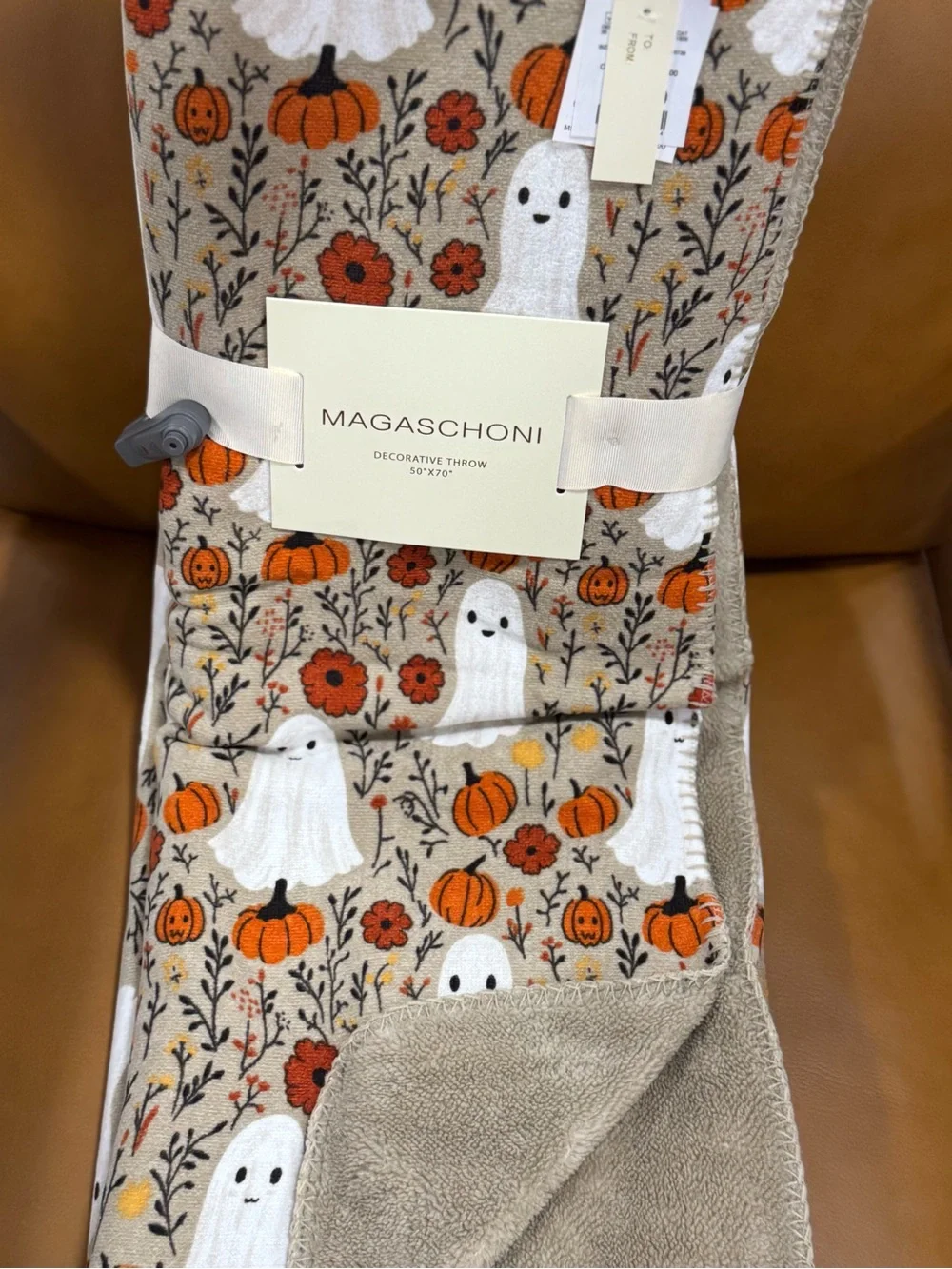 MAGASCHONI Halloween Ghost & Pumpkin Decorative Throw - Beige/Orange