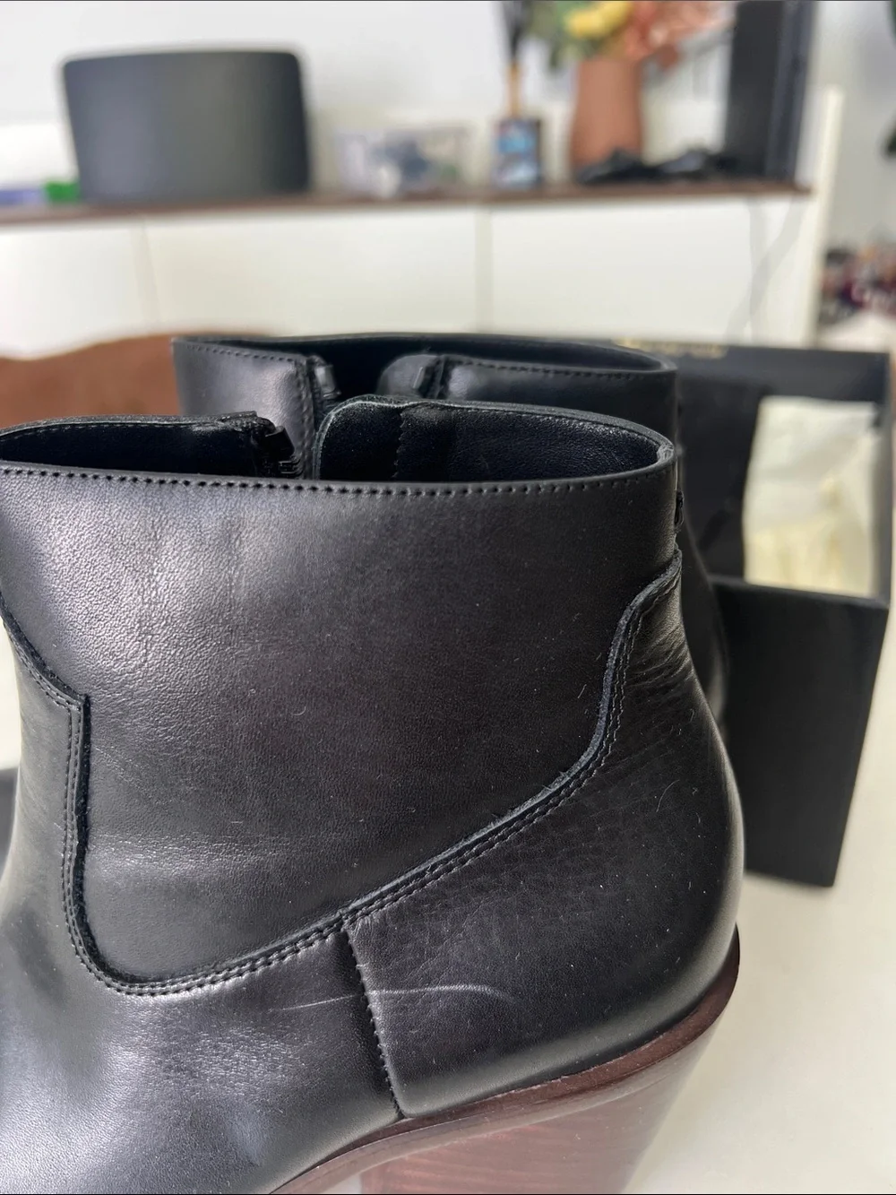 RAG AND BONE BLACK LEATHER RAZOR BOOTIES 7.5M