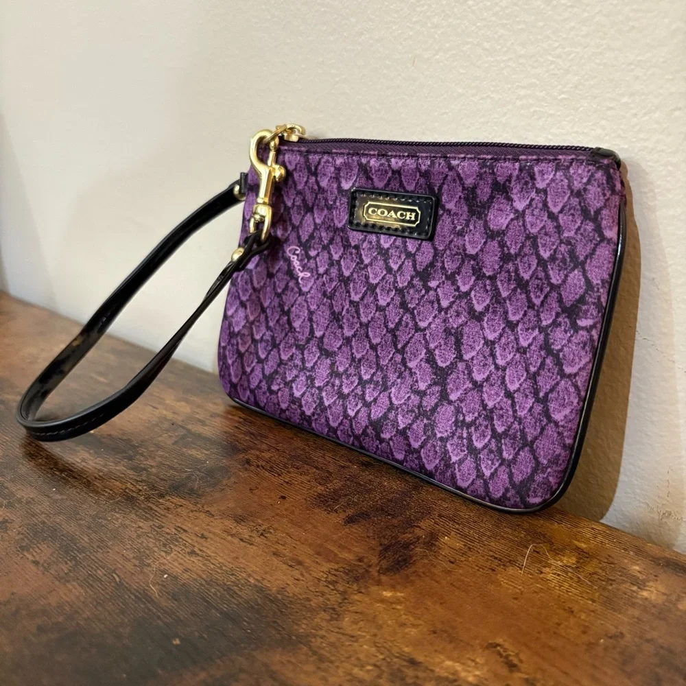 Coach Purple Patterned Wristlet Clutch with Black Strap