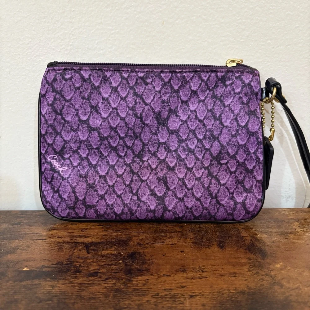 Coach Purple Patterned Wristlet Clutch with Black Strap